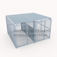 Heavy Duty Outdoor Welded Wire Dog Kennel 2 Runs with Steel Roof & Fight Guard Divider