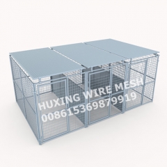 Hot Dipped Galvanized Welded Wire Dog Kennel 3 Runs with Steel Roof & Fight Guard Divider